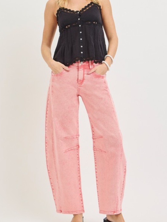 Risen Jeans Denim - 200. Risen Strawberry Pink Barrel Pink Jeans NEW